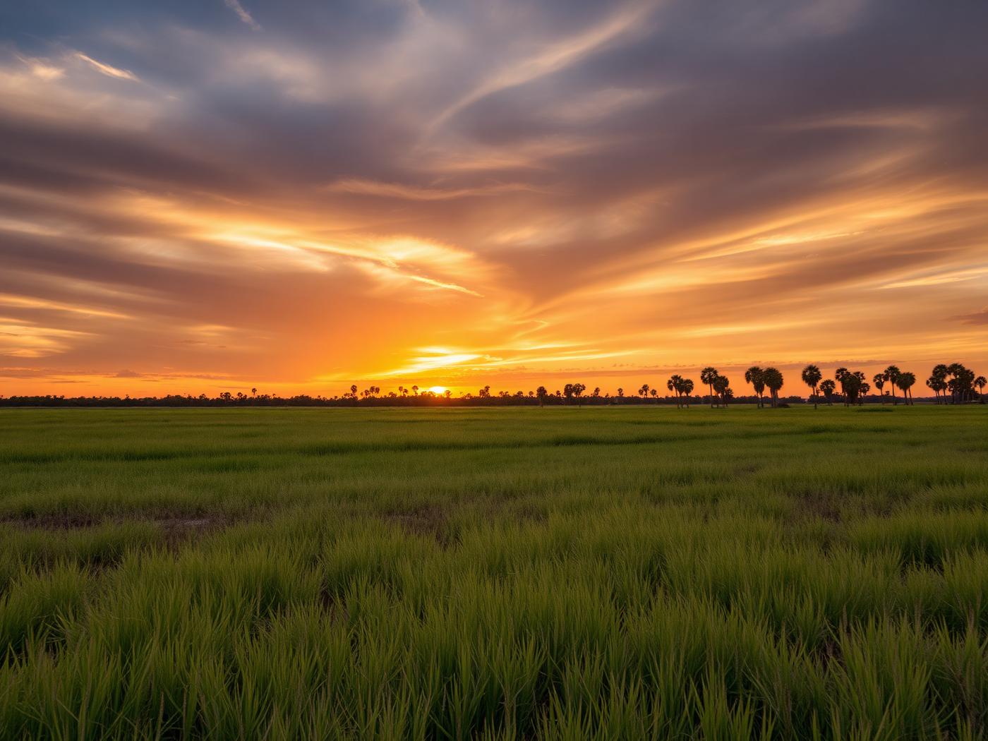 Open acreage and sawgrass at sunset on the Everglades edge near Florida City